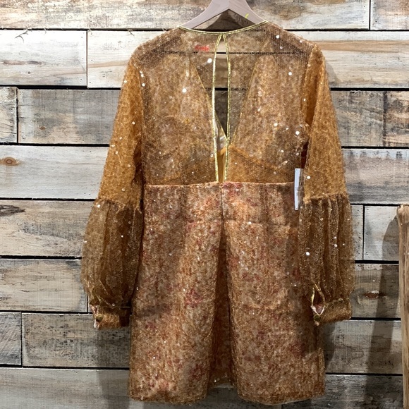 NWT FREE PEOPLE STARS ALIGN MINI SEQUIN DRESS GOLD Z216-1 - Picture 9 of 11